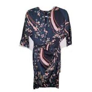 Maggy London Faux Wrap Dress Size6 - Navy Flame Print Keyhole Detail